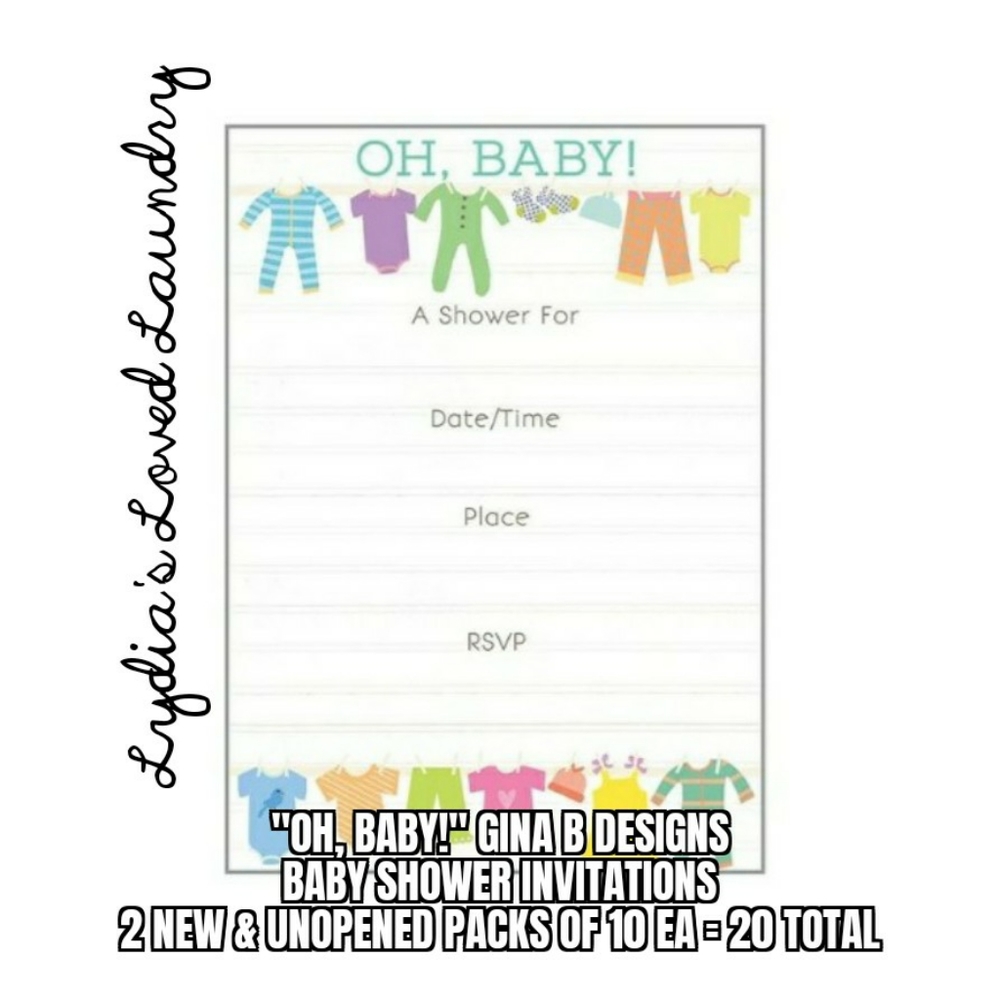 💥 5/$10 New Baby Shower Invitations "Oh, Baby" by Gina B Designs 2 Packs